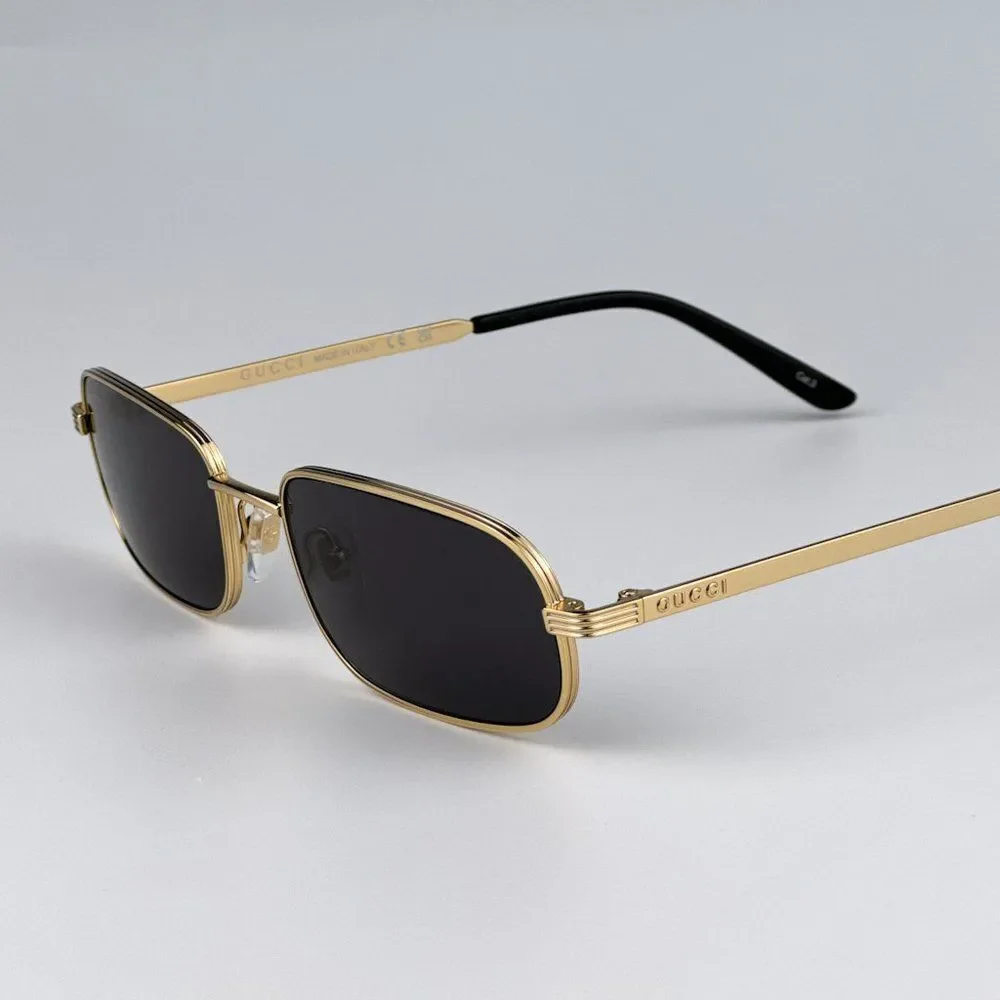 NEW Gucci GG1457S 001 Gold Grey Rectangle Metal Unisex Sunglasses GG 1457S - Picture 10 of 14